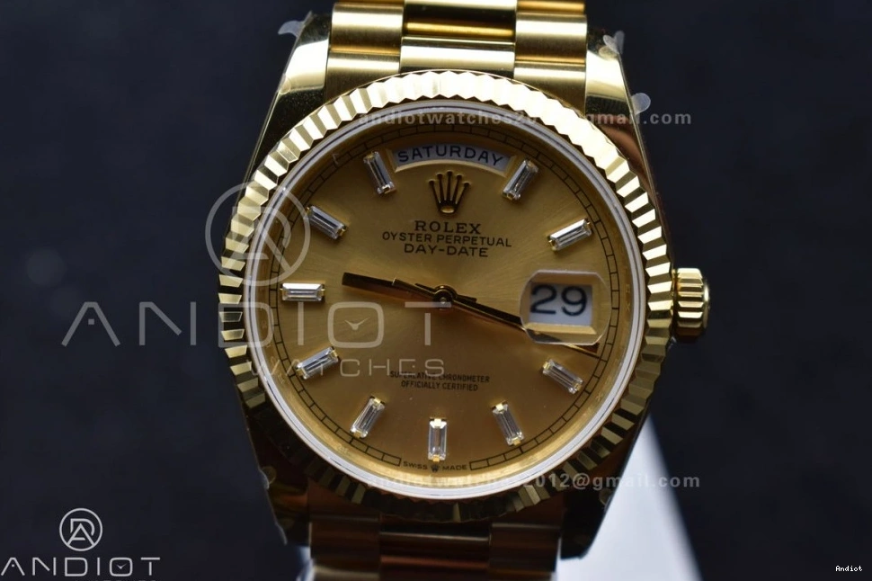904L QF Stick Best Dial 36 on Gold DayDate YG with (Gain Weight) President vr3255 V5 Diamond Edition Steel Bracelet 1125